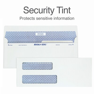 Staples Reveal-N-Seal Security Tinted #8-5/8 Double Window Envelopes, 3 5/8 x 8 5/8, White, 500/Box (1017263)