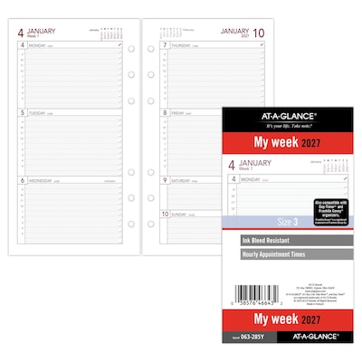 2027 AT-A-GLANCE 6.75 x 3.75 Weekly Planner Refill, White/Gray (063-285Y-27)