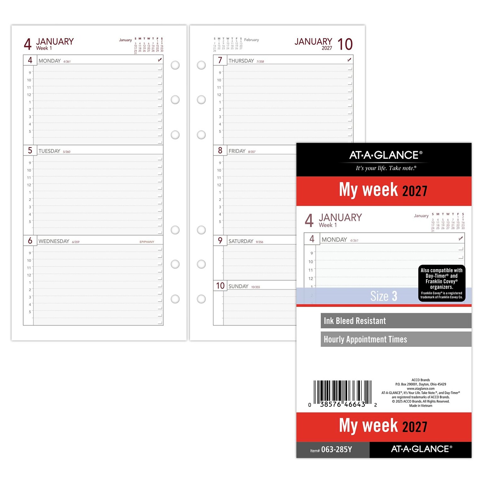 2027 AT-A-GLANCE 6.75 x 3.75 Weekly Planner Refill, White/Gray (063-285Y-27)