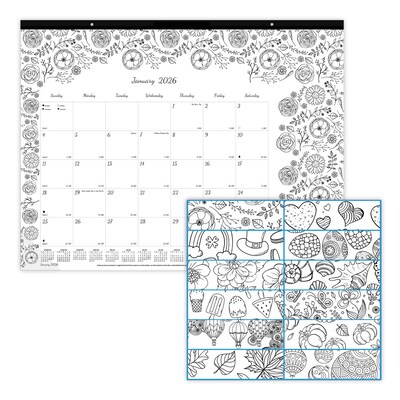 2026 Blueline DoodlePlan 22" x 17" Monthly Desk Pad Calendar, Black/White (C2917311)