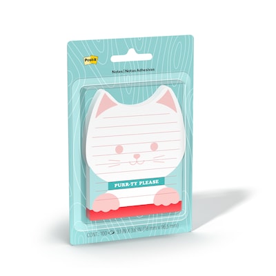 Post-it Cute Cat List Sticky Notes, 3.1 x 3.8, Multicolored, 100 Sheets/Pad (PET-DC-5)