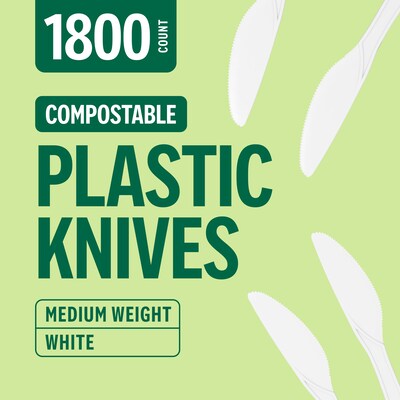 Perk™ Eco Compostable PLA Knife, Medium-Weight, White, 1800/Carton (PK56199CT)