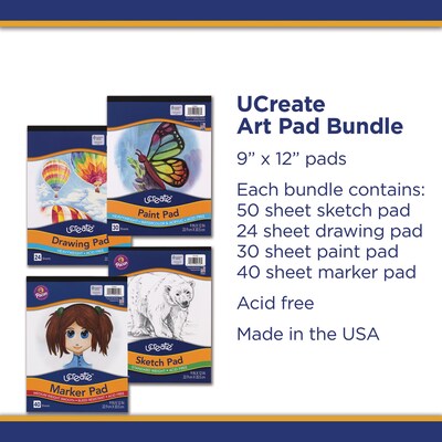 uCreate 9" x 12" Art Pad Bundle Sketch Pads, 144/Sheets, 4/Set (PAC4828)