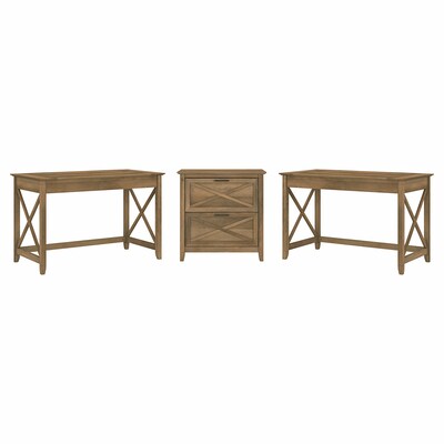 Bush Furniture Key West 48 2-Person Writing Desk Set with Lateral File Cabinet, Reclaimed Pine (KWS