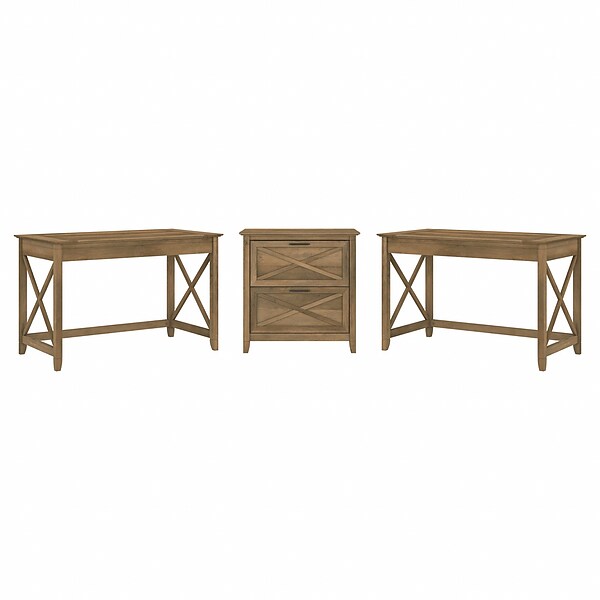 Bush Furniture Key West 48 2-Person Writing Desk Set with Lateral File Cabinet, Reclaimed Pine (KWS047RCP)
