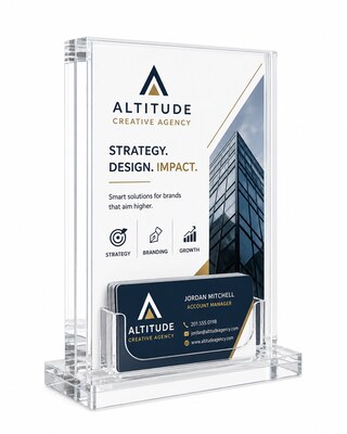 Azar Displays 5 x 7 Block Sign Holder with Gift Card Pocket, Top Loading, Clear Acrylic (104538)