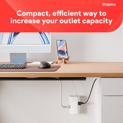 Staples TECH 6-Outlet 3-USB Port Surge Protector, 1200 Joules, White (ST62778)
