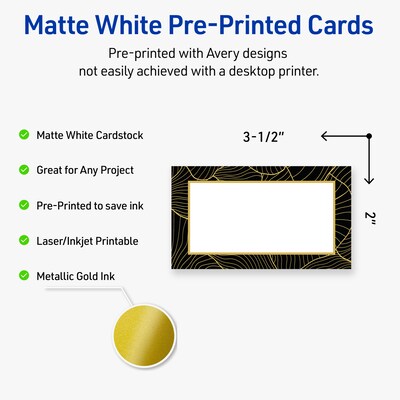 Avery Black with Gold Pattern Matte Blank Card, White, 80/Pack (S00-ETS)