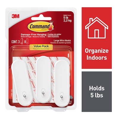Command Large Hook, 5 lb., White, 3/Pack (170693ES)