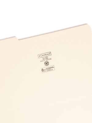 Smead Reinforced 3-Tab File Folders, Legal, Manila, 100/Box (15434)