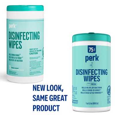 Perk™ Disinfecting Wipes, Fresh Scent, 75 Wipes/Pack, 6/Carton (PK56664CT)