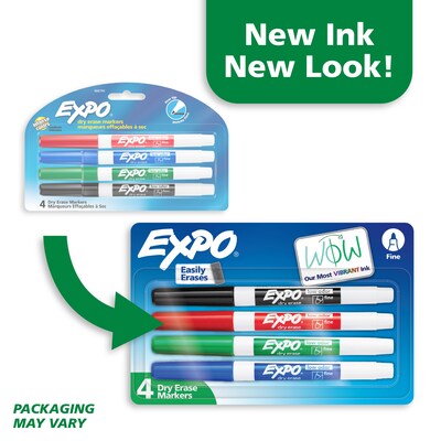 Expo Low Odor Dry Erase Markers, Fine Tip, Assorted Colors, 4/Pack (86674)