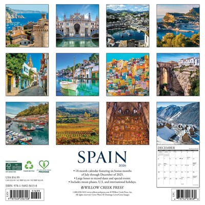 2026 Willow Creek Spain 12 x 12 Monthly Wall Calendar (56158)
