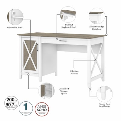 Bush Furniture Key West 54"W Computer Desk with Storage and 2-Drawer Lateral File Cabinet, Shiplap Gray/Pure White (KWS008G2W)