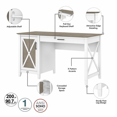 Bush Furniture Key West 54"W Computer Desk with Storage and 2-Drawer Lateral File Cabinet, Shiplap Gray/Pure White (KWS008G2W)