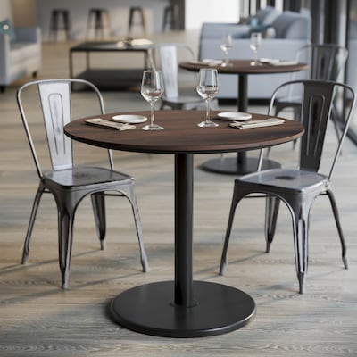 Flash Furniture Acadia 36" Round Wooden Dining Table with Round Base, Dark Brown/Black Base (STRD36WBRTR24)