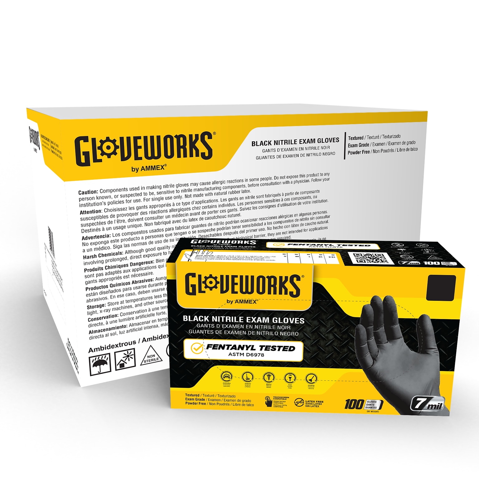 Gloveworks GWBEN Nitrile Exam Gloves, Small, Black, 100/Box, 10 Boxes/Carton (GWBEN42100XX)
