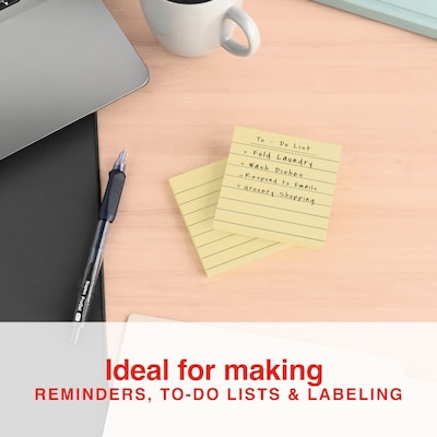 Staples Sticky Notes, 3" x 3", Sunshine Collection, Lined, 100 Sheets/Pad, 12 Pads/Pack (ST62869)