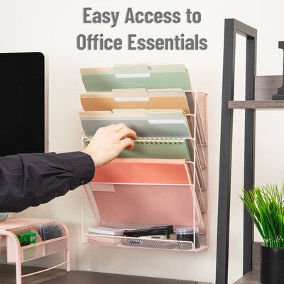 Mind Reader 5-Pocket Metal Mesh Mountable Wall File, Letter Size, Pink (MAGSTACK-PNK)