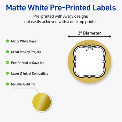 Avery Round Laser/Inkjet Multipurpose Labels, 2 Dia., White, 120/Pack (19479370975)