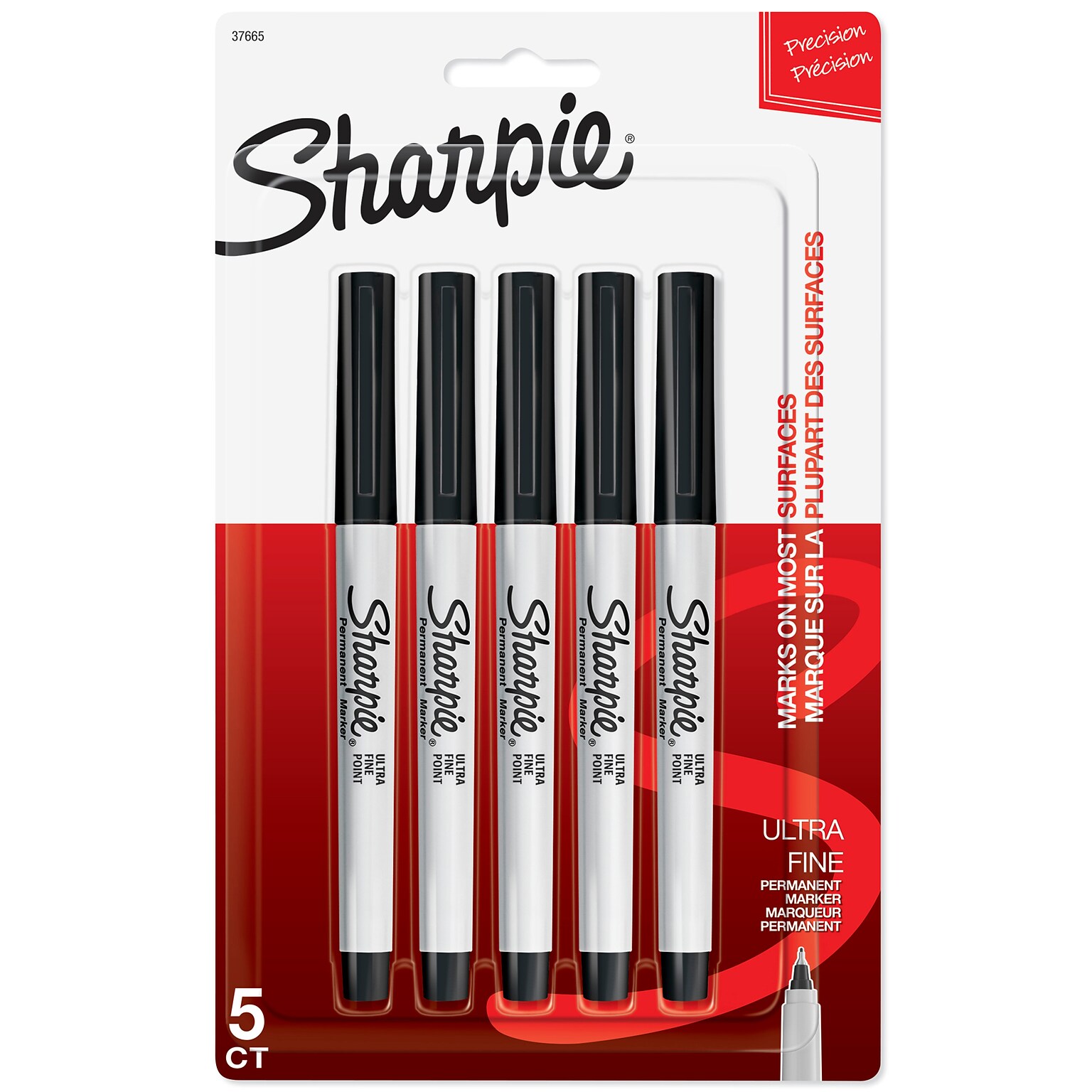 Sharpie Permanent Marker, Ultra Fine Tip, Black, 5/Pack (37665PP)