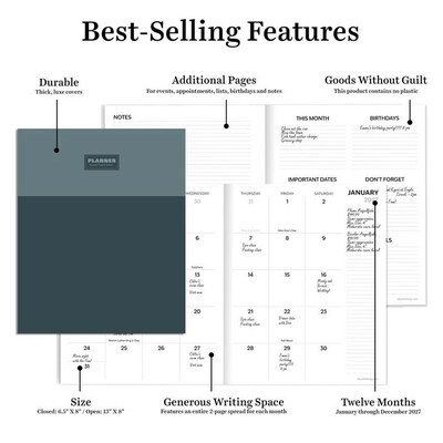2027 TF Publishing Blue Blocks 6.5" x 8"  Monthly Standard Planner, Paperboard Cover, Multicolored (27-4200)