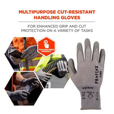 Ergodyne ProFlex 7024 PU Coated Cut-Resistant Gloves, ANSI A2, Gray, Large, 12 Pair (10394)