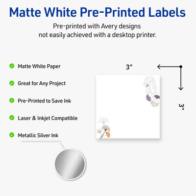 Avery Laser/Inkjet Square Multipurpose Labels, 3 x 3, White, 60/Pack (S00F4H)