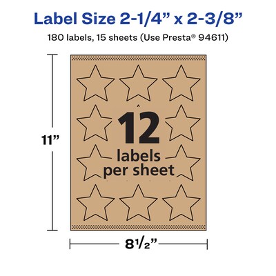 Avery Laser/Inkjet Burst Multipurpose Labels, 2-1/4" x 2-3/8", Kraft Brown, 180 Labels/Pack ( 94611)