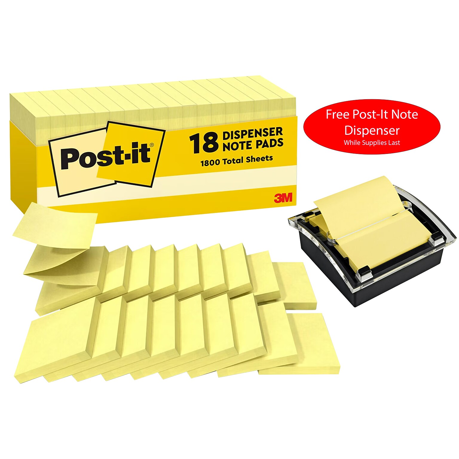Free Post-It Note Dispenser ($13 value) w/Purchase, 3 x 3 Pop Up Sticky Notes, Canary Collection