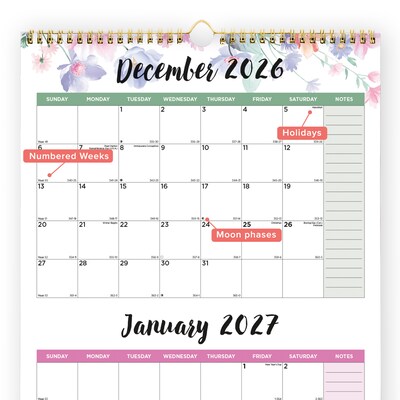 2026-2027 Blueline Colorful Passion Floral 12.25" x 27" Three-Month Wall Calendar (C171129-27)