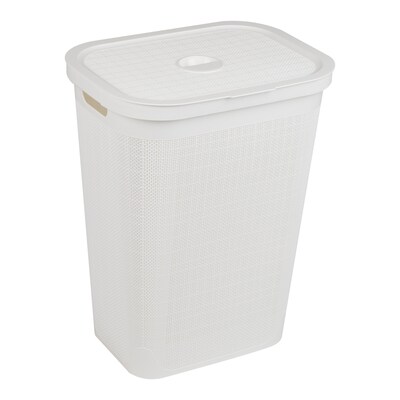 Mind Reader 15.85-Gallon Hamper with Lid, Plastic, White (60FABHAMP-WHT)