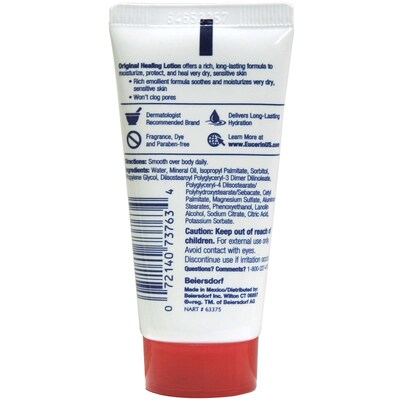 Eucerin Original Healing Lotion Dry Skin Therapy, 1 oz Travel Size Bottle, 12 Bottles/Bag, 12 Bags/Carton