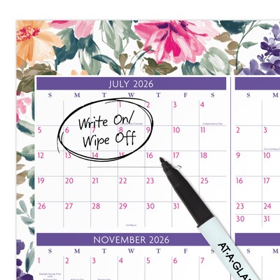 2026-2027 AT-A-GLANCE Badge Floral 36" x 24" Academic & Calendar Year Dry-Erase Wall Calendar, Reversible (1791F-550P-27)