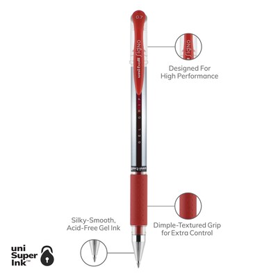uni-ball Gel Grip Gel Pens, Medium Point, 0.7mm, Red Ink, 12/Pack (65452)