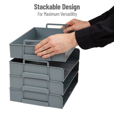 Mind Reader Plastic Side Loading Stackable Letter Tray, Letter Size, Gray, 4 Pieces (DANSTACK4-GRY)