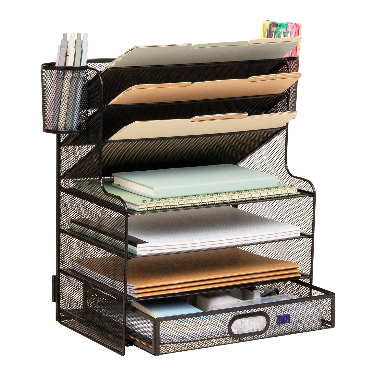 Mind Reader Metal Mesh Desk Organizer, Black (MSUP7C-BLK)