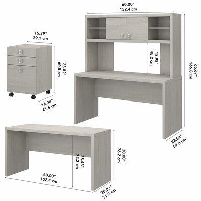 Bush Business Furniture Echo Bow Front Desk, Credenza with Hutch and Mobile File Cabinet, Gray Sand (ECH036GS)