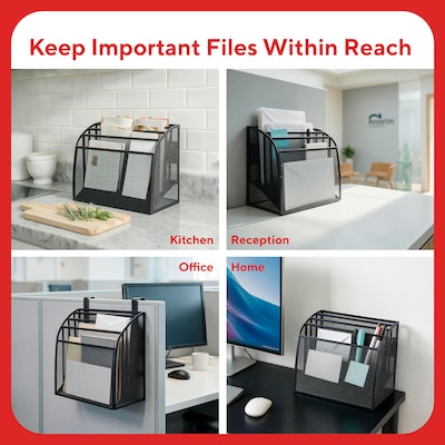 TRU RED Mesh Letter Wall File, 4-Pocket Hanging Organizer, Black – Vertical Wall-Mounted File Sorter for Mail & Documents