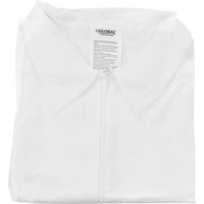 Global Industrial Disposable Polypropylene Coverall, Elastic Wrists/Ankles, WHT, SML, 25/Case (708186S)