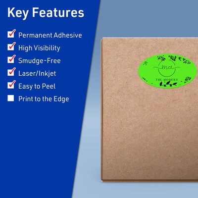 Avery Laser/Inkjet Multipurpose Oval Labels, 4.25 x 2.5, Neon Green, 240/Pack (94058)