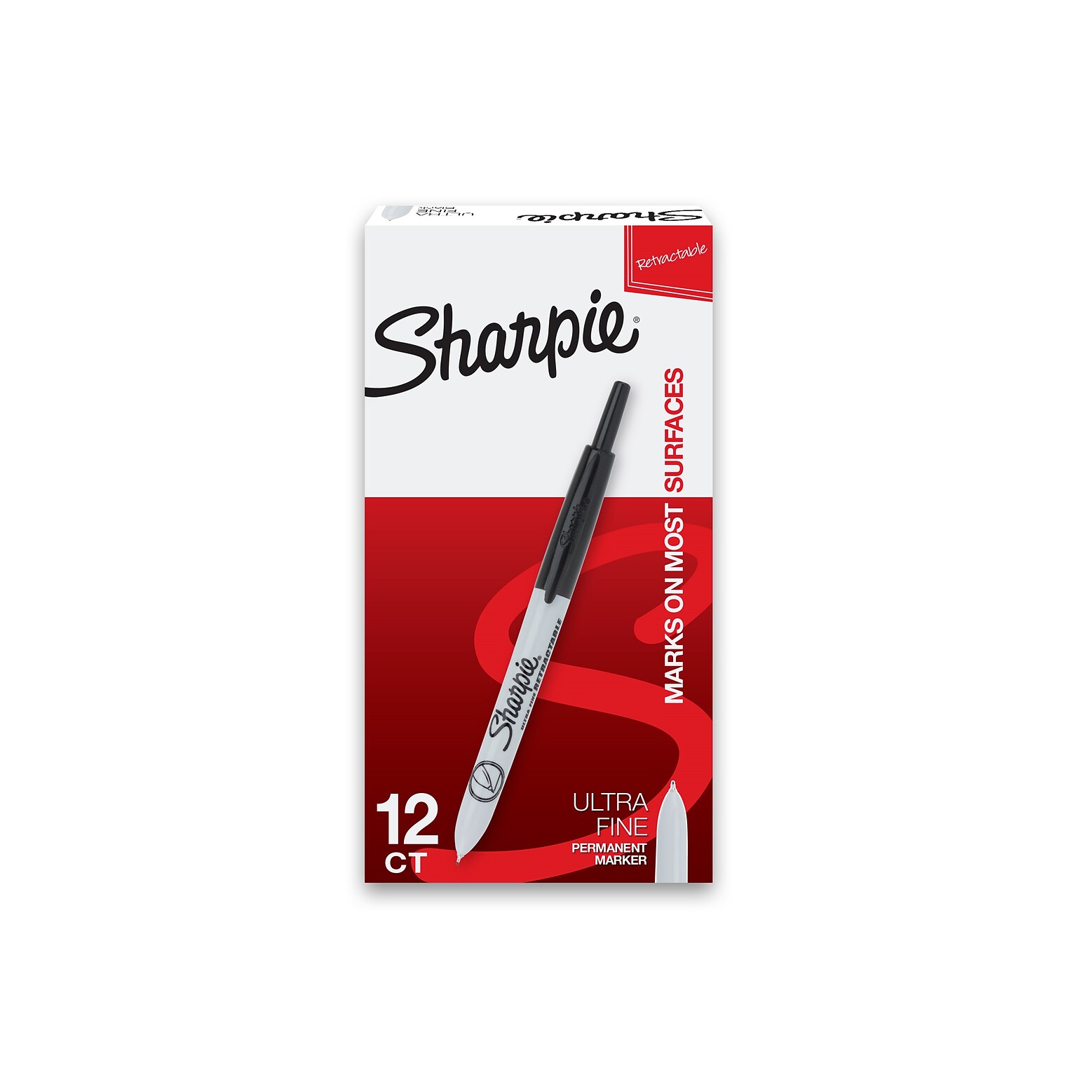 Sharpie Retractable Permanent Marker, Ultra Fine Tip, Black, 12/Pack (1735790)