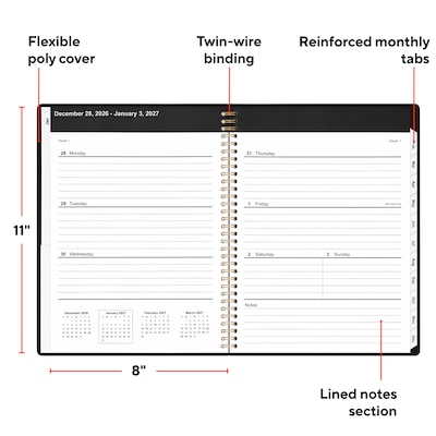 2027 Staples 8 x 11 Weekly & Monthly Planner, Plastic Cover, Dark Modern (ST63608-27)