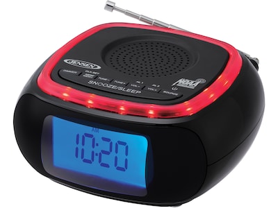 Jensen Wireless Digital AM/FM Alarm Clock Radio with NOAA Weather Alert, Red/Black (JEP-725)