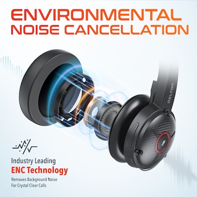 Delton 50X Pro Wireless Noise Canceling Bluetooth Mono Phone & Computer On Ear Headset, Black (DBTHEAD50X)