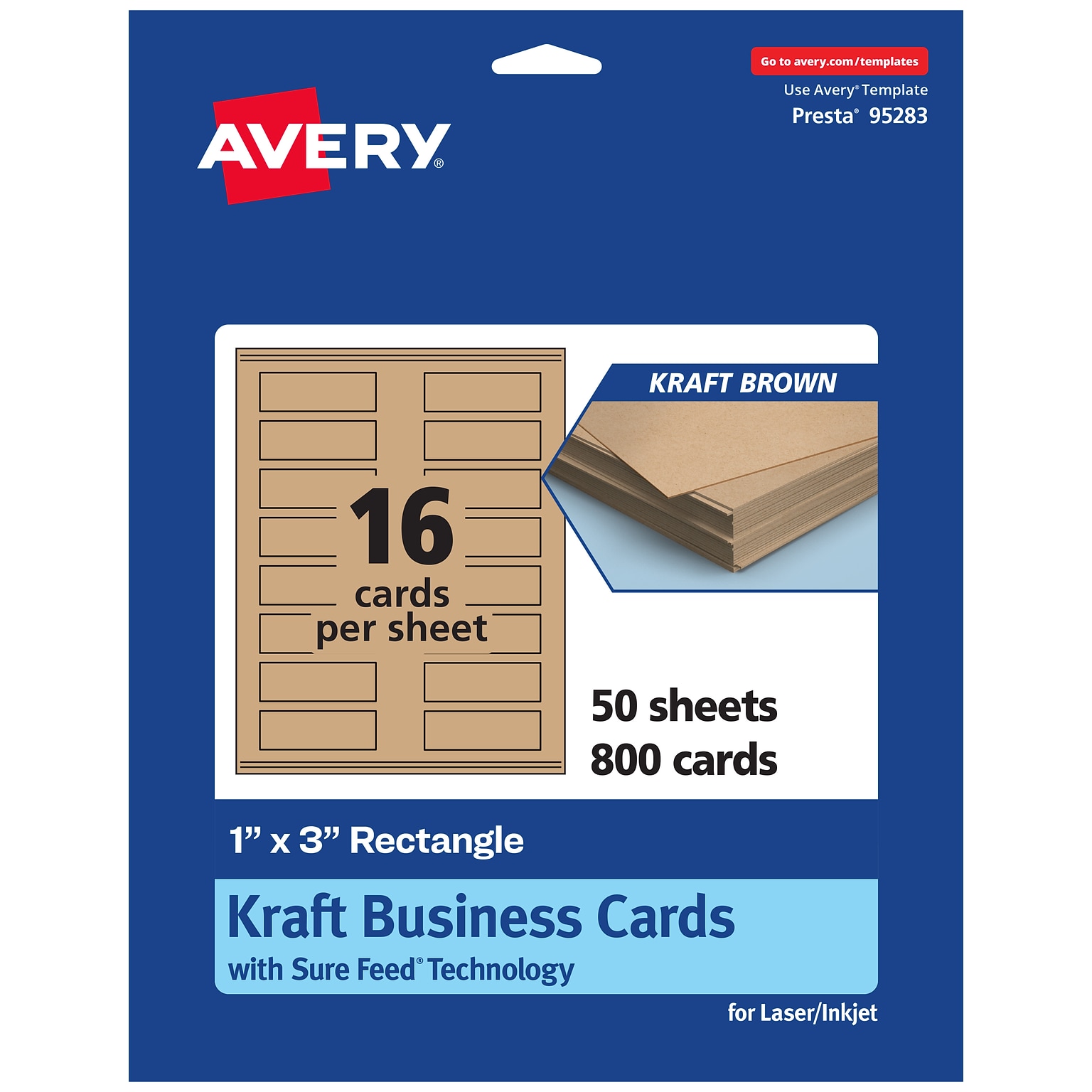 Avery Business Cards, 1 x 3, Matte Kraft Brown, 800/Box (95283)