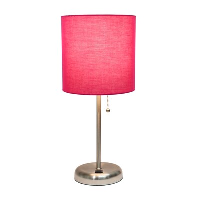 Creekwood Home Oslo 19.5 LED Table Lamp with USB Port, Brushed Steel/Pink Shade (CWT-2012-PN)