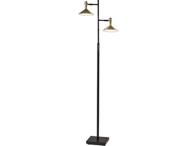 Adesso Lucas 65 Black/Antique Brass Floor Lamp with 2 Cone Shades (4264-01)