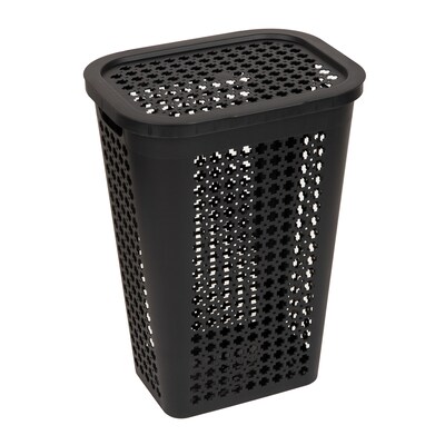 Mind Reader Slim Tapered Hamper with Lid, Plastic, Black (SWHAMP50-BLK)
