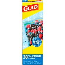 Glad Zipper Freezer Bags, Quart, 20 Bags/Box (57035)